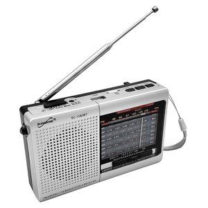 Silver Bluetooth AM/FM/SW 9 Band Radio W/ Flashlight USB/SD MP3 Portable Speaker